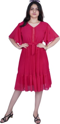 Ala Fashion Women Pleated Pink Dress