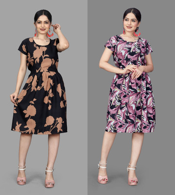 VARUDIFAB Women A-line Multicolor Below Knee Dress