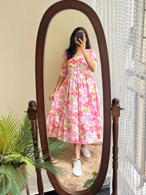 SHREE SHYAM FASHION Women A-line Pink Midi/Calf Length Dress