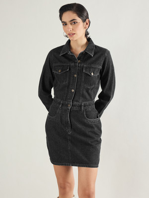 SASSAFRAS Women A-line Black Above Knee/Mid Thigh Length Dress