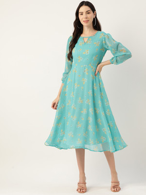 Deewa Women A-line Blue Maxi/Full Length Dress