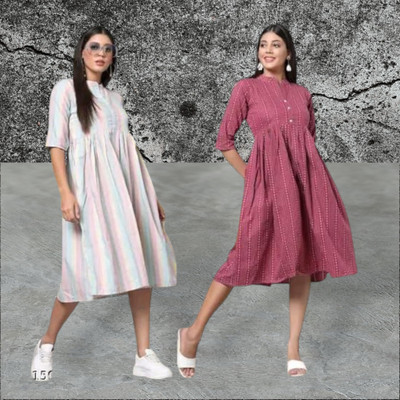 Rangrasiya Creation Women Fit and Flare Multicolor Knee Length Dress