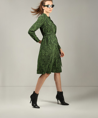 VERO MODA Women Fit and Flare Black, Green Above Knee/Mid Thigh Length Dress