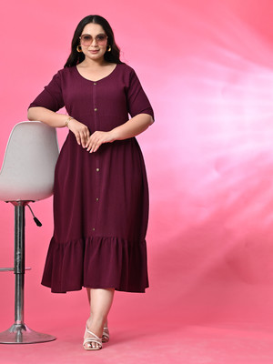 PrettyPlus by Desinoor.com Women A-line Maroon Midi/Calf Length Dress