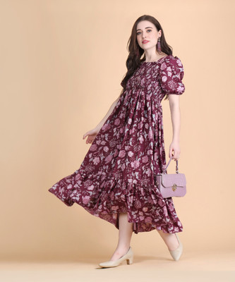 Deklook Women Fit and Flare Multicolor Midi/Calf Length Dress