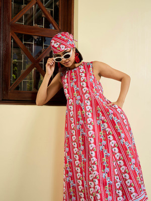 Pink Paprika By SASSAFRAS Women Fit and Flare Red Midi/Calf Length Dress