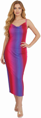Veins Fashion Women Bodycon Pink Knee Length Dress