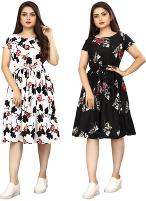 HouseOfCommon Women A-line Multicolor Knee Length Dress