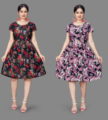 HouseOfCommon Women Fit and Flare Multicolor Mini/Short Dress