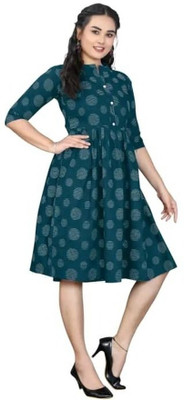 Suhanicz Women Printed A-line Kurta(Blue)