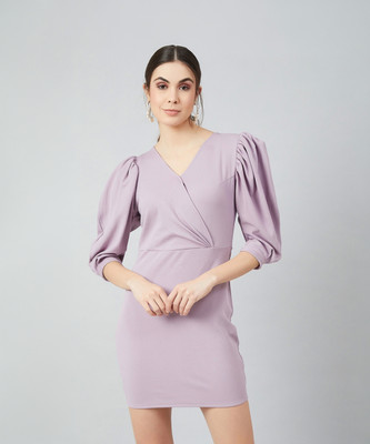 ATHENA Women Wrap Purple Above Knee/Mid Thigh Length Dress