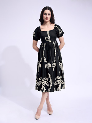 PURVAJA Women Fit and Flare Black Midi/Calf Length Dress