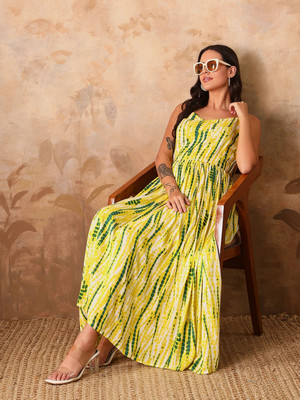 vijay garments Women A-line Green Midi/Calf Length Dress