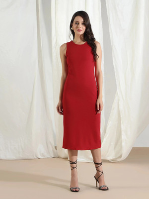 Dwarros Women Bodycon Red Above Knee/Mid Thigh Length Dress