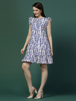 Moda Rapido Women A-line Blue Above Knee/Mid Thigh Length Dress