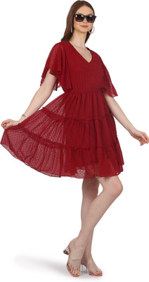 KG TRENZ Women Fit and Flare Red Above Knee/Mid Thigh Length Dress