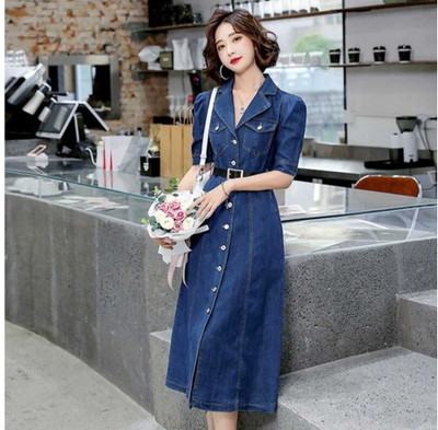 urban cat Women A-line Dark Blue Midi/Calf Length Dress