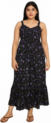 ROSEMELON Women A-line Black, Purple Ankle Length Dress