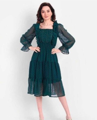 urban streetwear Women Fit and Flare Dark Green Dress