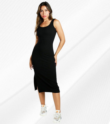 shoptowear Women Bodycon Black Below Knee Dress
