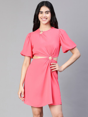 OXOLLOXO Women Fit and Flare Pink Above Knee/Mid Thigh Length Dress