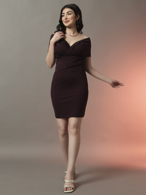 TREND ARREST Women Bodycon Purple Knee Length Dress