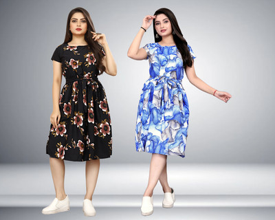 Nilkanth Fashion Women A-line Black, Light Blue Knee Length Dress