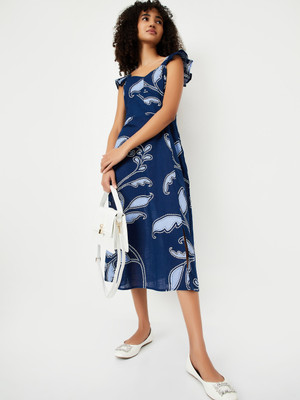 MAX Women A-line Blue Below Knee Dress