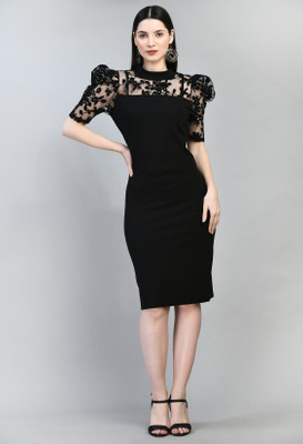 HouseOfCommon Women Bodycon Black Knee Length Dress