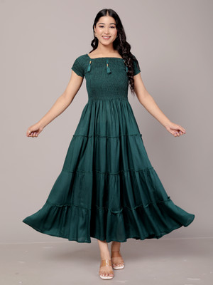 La Touch Premium Women Fit and Flare Dark Green Maxi/Full Length Dress