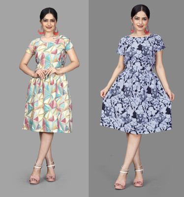 HouseOfCommon Women A-line Multicolor Below Knee Dress