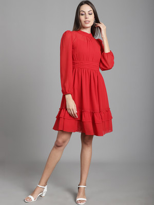 MARC LOUIS Women Fit and Flare Red Above Knee/Mid Thigh Length Dress