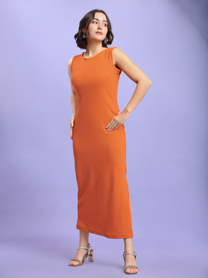 PURVAJA Women Bodycon Orange Ankle Length Dress