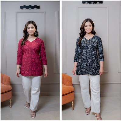 I N ENTERPRISES Casual Printed Women Red, Black Top