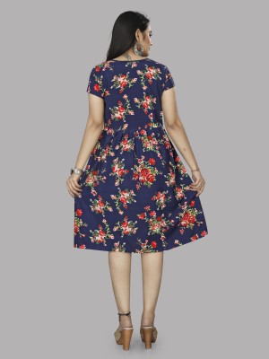 BLACKBIRD Women Skater Blue, Pink Dress