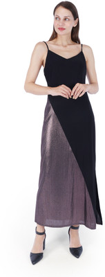 Fuegobella Women Fit and Flare Black, Purple Ankle Length Dress