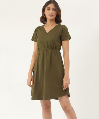 BRINNS Women Fit and Flare Green Above Knee/Mid Thigh Length Dress