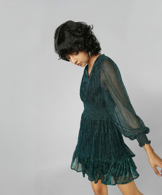 ONLY Women Fit and Flare Green Mini/Short Dress