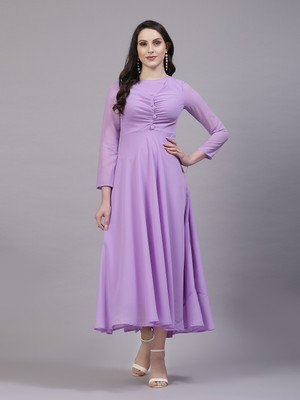 AAYU Women Fit and Flare Purple Maxi/Full Length Dress