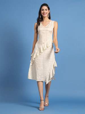KASSUALLY Women Bodycon Beige Midi/Calf Length Dress