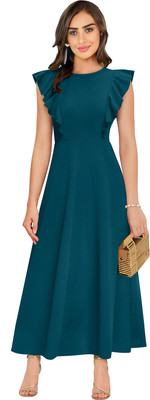 HEER FASHION Women A-line Dark Green Knee Length Dress
