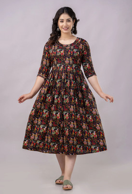 aashub Women A-line Black Ankle Length Dress