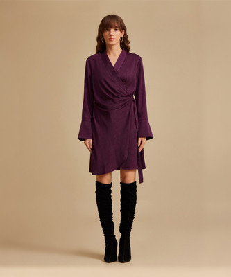 KAZO Women Wrap Purple Mini/Short Dress