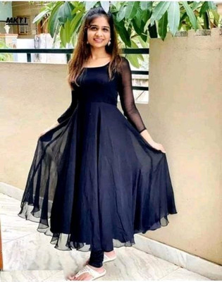 TADKESHVAR Women Fit and Flare Dark Blue Maxi/Full Length Dress