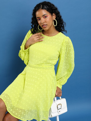 Tokyo Talkies Women Fit and Flare Light Green Above Knee/Mid Thigh Length Dress