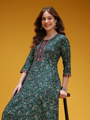 HERE&NOW Women A-line Green Midi/Calf Length Dress