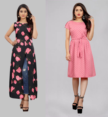 tanvi creation Women Fit and Flare Black Below Knee Dress