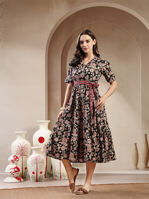 Stylum Women Fit and Flare Multicolor Maxi/Full Length Dress