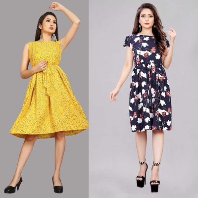 Modli 20 Fashion Women Fit and Flare Multicolor Below Knee Dress