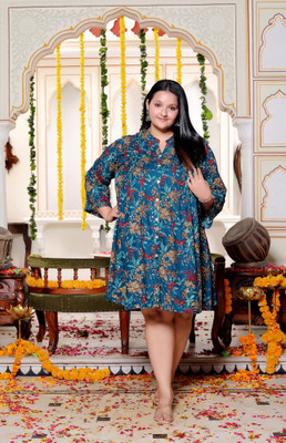 Swasti Women Ethnic Dress Blue, Multicolor Above Knee/Mid Thigh Length Dress